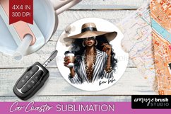 Coffee Girl Car Coaster - Coffee Lover Coaster PNG Product Image 1