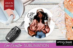 Coffee Girl Car Coaster - Coffee Lover Coaster PNG Product Image 1