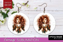 Coffee Girl Round Earrings - Coffee Lover PNG Sublimation Product Image 1