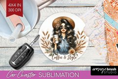 Coffee Girl Car Coaster - Coffee Lover Coaster PNG Product Image 1