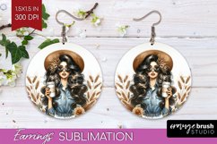 Coffee Girl Round Earrings - Coffee Lover PNG Sublimation Product Image 1
