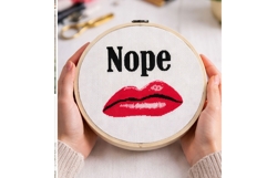 Cross stitch nope lips pattern, disgusting modern emotional Product Image 3
