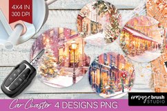 Christmas City Car Coaster - Cozy Christmas Coaster PNG Product Image 1