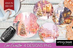 Christmas City Car Coaster - Cozy Christmas Coaster PNG Product Image 1