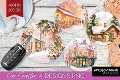 Christmas City Car Coaster - Cozy Christmas Coaster PNG Product Image 1