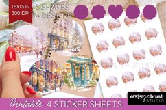 Christmas City Round Sticker - Cozy Christmas Printable Product Image 1