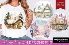 Christmas City Round Tshirt Background - Cozy Christmas PNG Product Image 1
