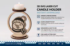 Cute Christmas Candle Holder SVG | Laser Cut Decor Product Image 3