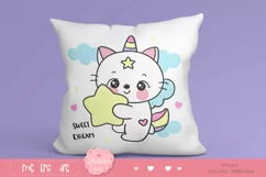 Cute cat unicorn hug star kawaii clipart baby animal bedtime Product Image 3