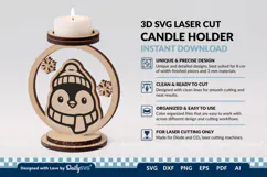 Cute Winter Animal Candle Holder SVG | Laser Cut Decor Product Image 3