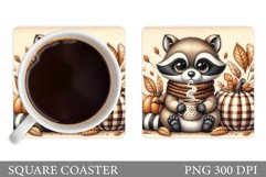 Fall Raccoon Coaster Design. Cute Raccoon Coaster Product Image 1