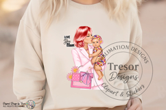 Love You Mom Red Hair Fashion Mother Baby Sublimation PNG Product Image 3