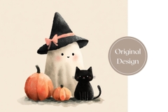 Cartoon Ghost Tumbler Wrap, Watercolor Halloween Tumbler Product Image 3