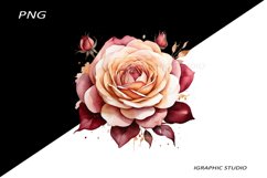 Burgundy Rose PNG, Watercolor Flowers Bouquet Product Image 1