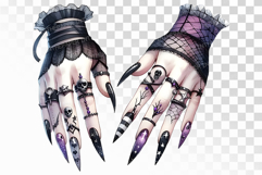 Halloween Gothic Hands with Intricate Nail Art Digital PNG Product Image 1