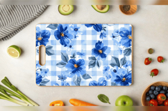 Blue Gingham Winter Flowers Cutting Boards sublimation Desig Product Image 3