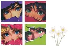 Anime Square Coasters, Anime Girl Square Coaster Template Product Image 3