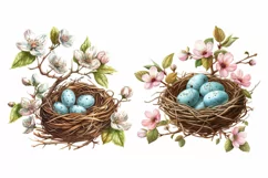 Watercolor bird nest, Decorative Nest Clipart Nursery PNG Product Image 3