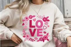 LOVE Floral Valentine PNG, Rose Valentine Shirt Design, Pink Product Image 3