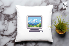 Retro Computer Mountain Landscape Clipart Sublimation PNG Product Image 3