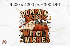 Pumpkin Kisses PNG, Cute Ghost Witchy Wishes Sublimation Product Image 2