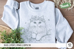 Elegant Floral Cat on Brick Wall Product Image 3