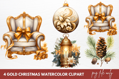Gold Christmas Watercolor Clipart Sublimation Product Image 1