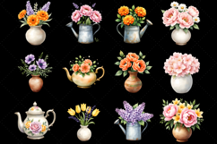 Elegant Watercolor Floral Vase Clipart Collection, PNG Product Image 3