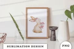 Watercolor Bunny with flowers Sublimation Design PNG Product Image 3