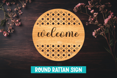 Round Rattan Welcome Sign with Laser Cut, Rustic Boho Sign Product Image 1