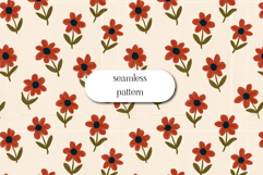 Red Floral Seamless Pattern, Vintage Flower Repeat JPG Product Image 1