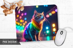 Vibrant Rainbow Cat with Glowing Lights Mouse Pad PNG Design Product Image 1
