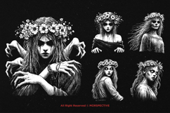 10 Bundle Dark Art Virgo Women Horror Skull Girl with Floral Product Image 5