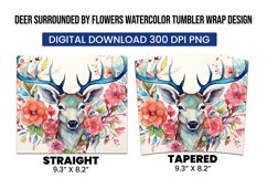 Deer Surrounded By Flowers Watercolor Tumbler Warp Design Product Image 3
