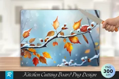 Frozen Branch with Autumn Leaves Cutting Board PNG Design Product Image 1