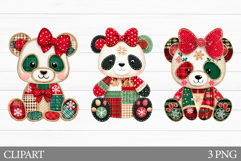 Christmas Panda Clipart. Patchwork Christmas Clipart Product Image 1