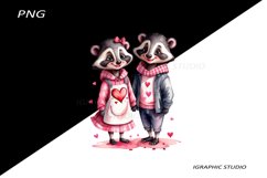 Valentine animal couple clipart, Valentine badger png Product Image 1