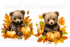 Fall, Autumn, Bears, Ephemera, PNG, watercolor, Clipart Product Image 3