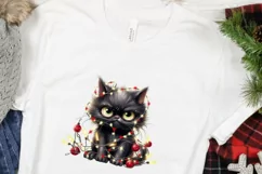 Black Christmas Angry Cat PNG Design for Sublimation Product Image 3