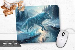 Frosty Leap Ice Blue Wolf over Frozen Stream Mouse Pad PNG Product Image 1