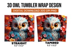 3D Owl Floral Tumbler Wrap Sublimation Product Image 3