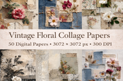 Vintage Floral Digital Paper Set, Shabby Chic Scrapbook Product Image 1