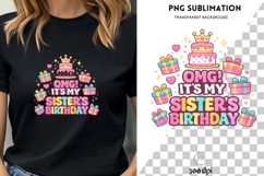 Sister birthday cake PNG, for shirts and party favors, cute Product Image 3