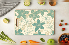 Teal &amp; Beige Flowers Cutting Boards sublimation Design Product Image 3