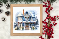 Watercolor Christmas houses clipart, Christmas Clipart Product Image 3