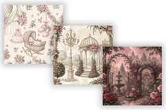 Pink Toile de Jouy Digital Paper, Seamless Watercolor Floral Product Image 3
