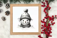 Watercolor Peeking Santa and Snowman Clipart, Christmas PNG Product Image 3