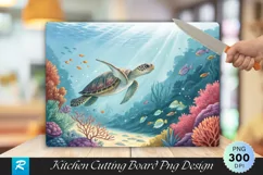 Underwater with Sea Turtle and Marine Life Cutting Board PNG Product Image 1