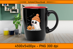 Cute Ghost with Pumpkin and Autumn Drink PNG Product Image 3