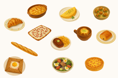 Italian &amp; French Food Watercolor Clipart Set 40 PNG Gourmet Product Image 3